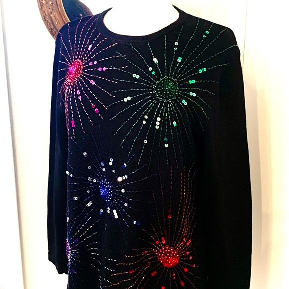 Women’s Black Sequined Sweater Holiday Christmas New Years Evening Sz L Terazzo - Picture 7 of 12